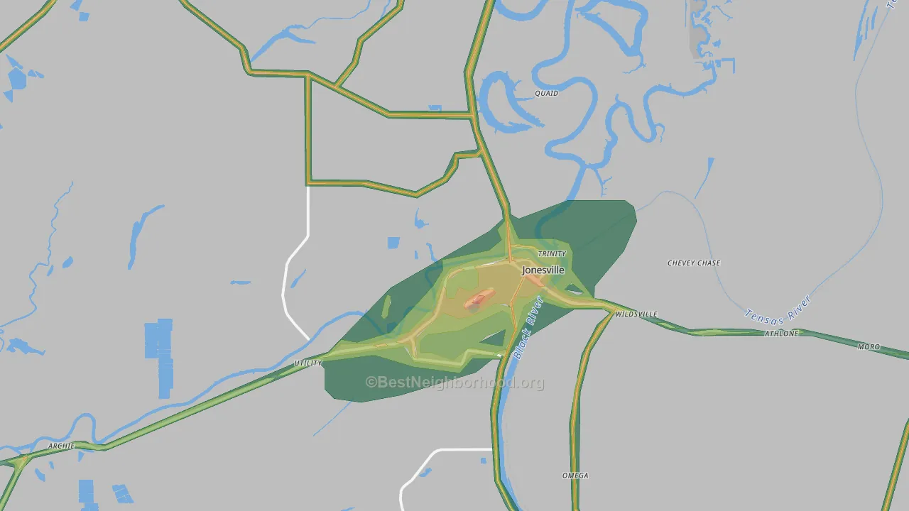 Jonesville, LA Map of Noise Levels in Jonesville