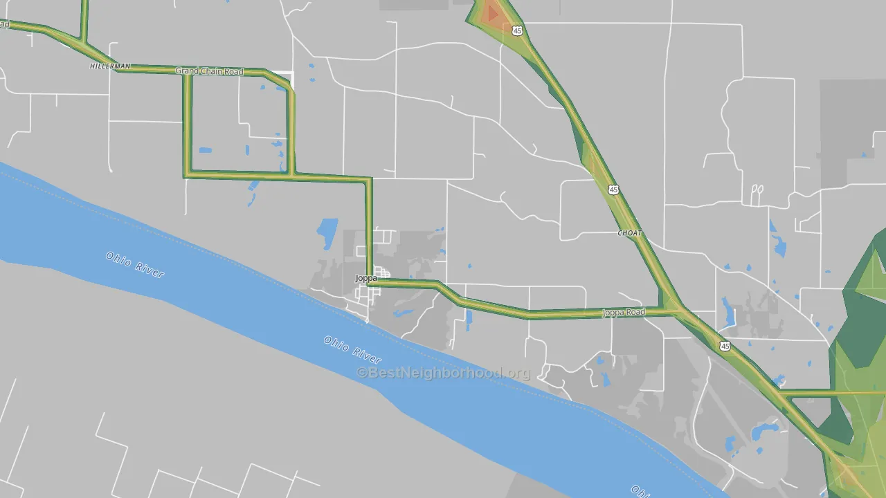 Joppa, IL Map of Noise Levels in Joppa