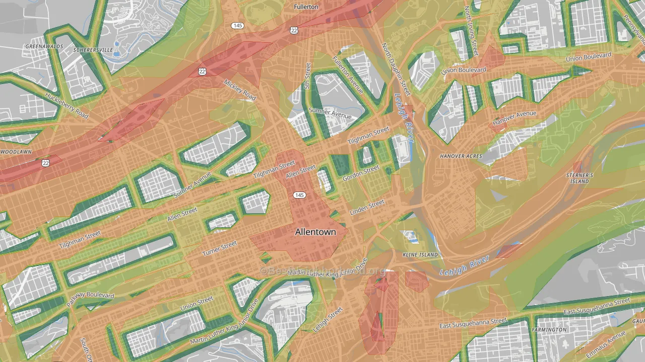 Jordan Heights, Allentown, PA Map of Noise Levels in Jordan Heights