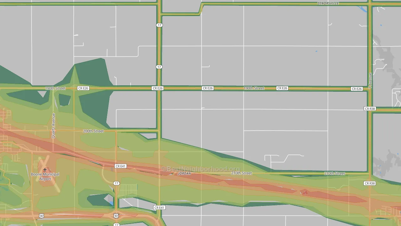 Jordan, IA Map of Noise Levels in Jordan