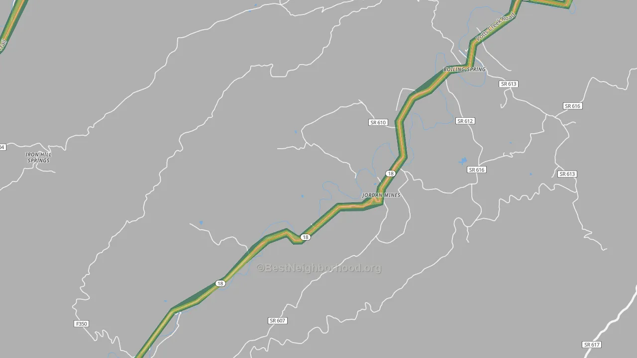 Jordan Mines, VA Map of Noise Levels in Jordan Mines