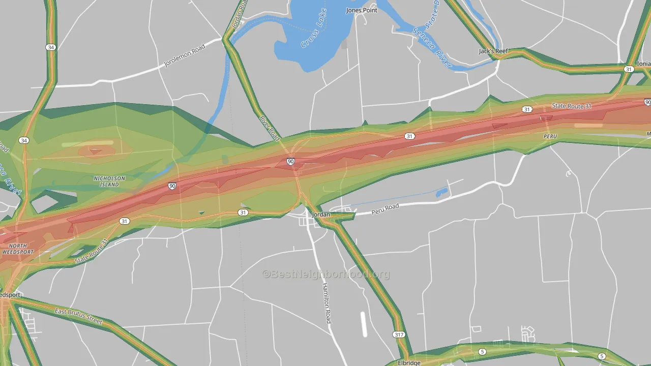 Jordan, NY Map of Noise Levels in Jordan