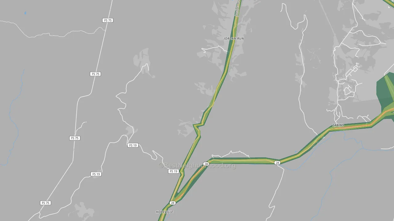 Jordan Run, WV Map of Noise Levels in Jordan Run