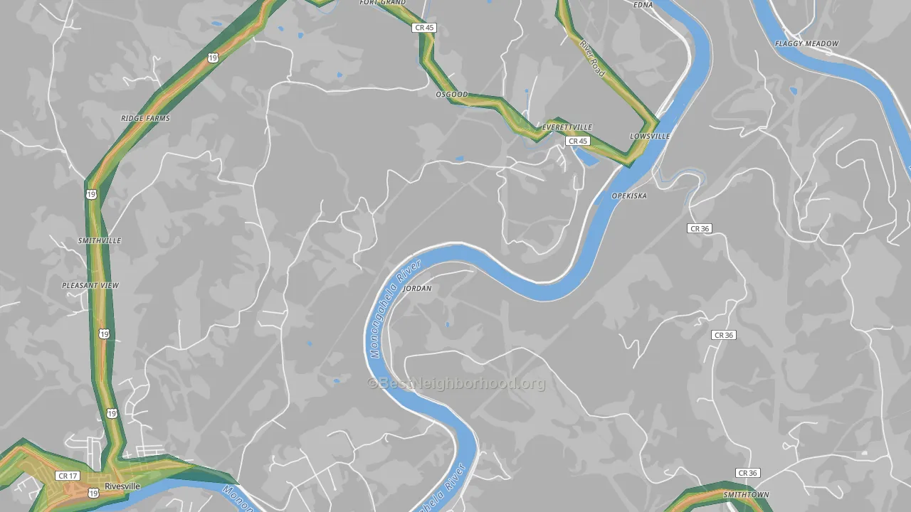 Jordan, WV Map of Noise Levels in Jordan