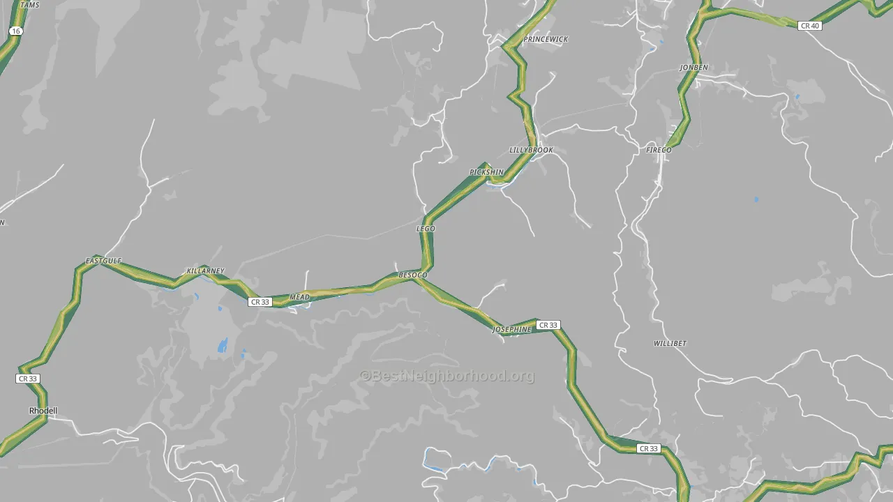 Josephine, WV Map of Noise Levels in Josephine