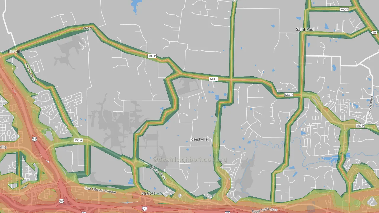 Josephville, MO Map of Noise Levels in Josephville