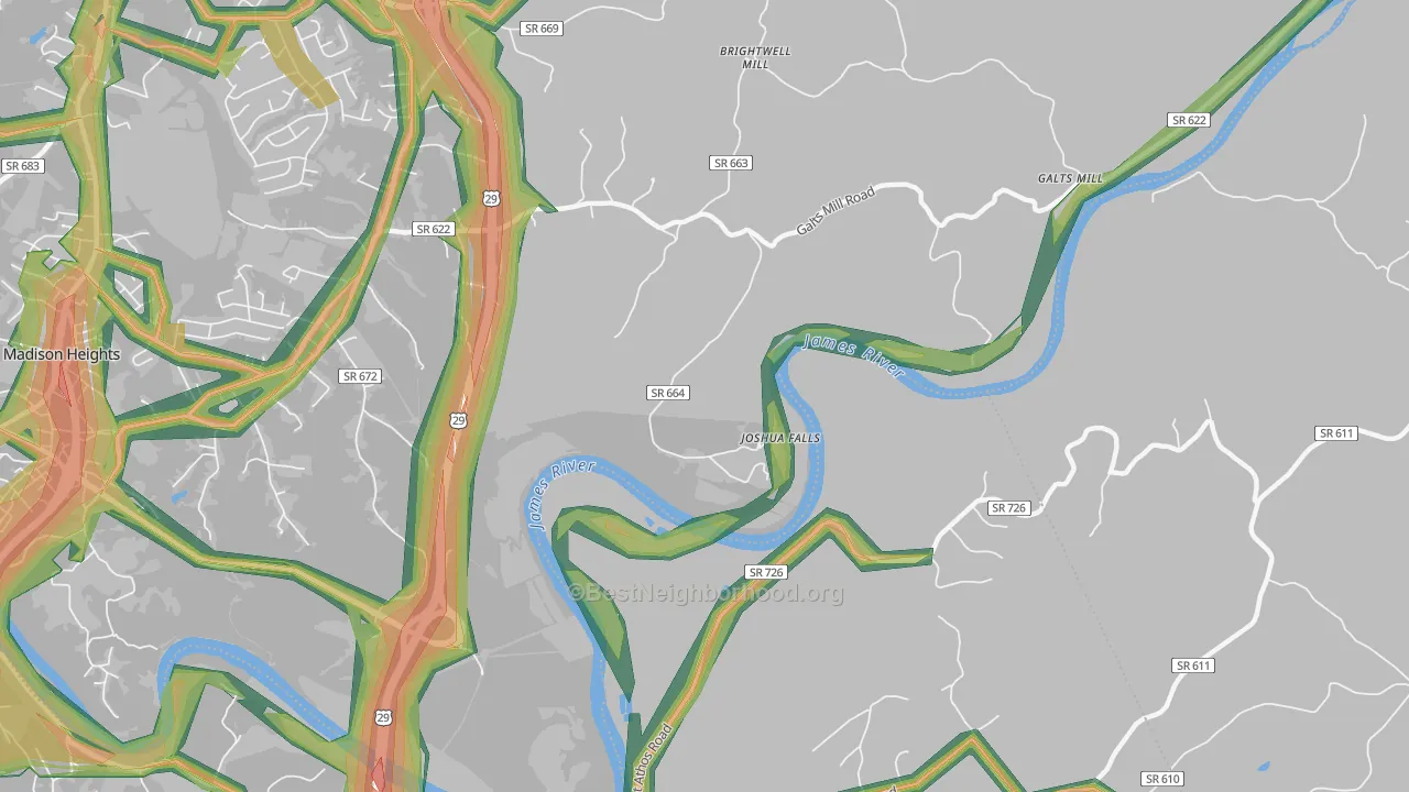 Joshua Falls, VA Map of Noise Levels in Joshua Falls