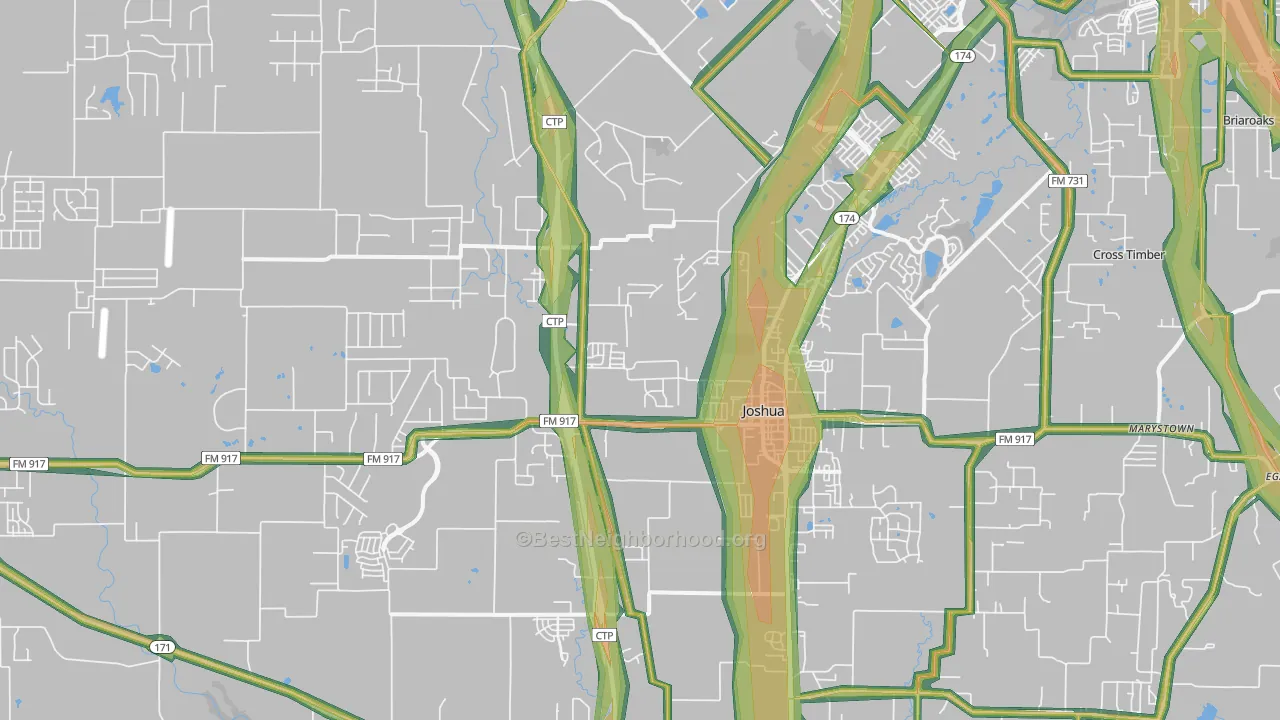 Joshua, TX Map of Noise Levels in Joshua
