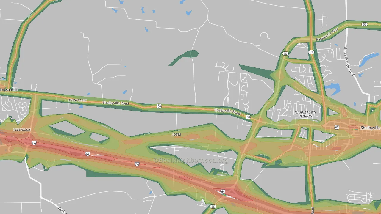 Joyes, KY Map of Noise Levels in Joyes