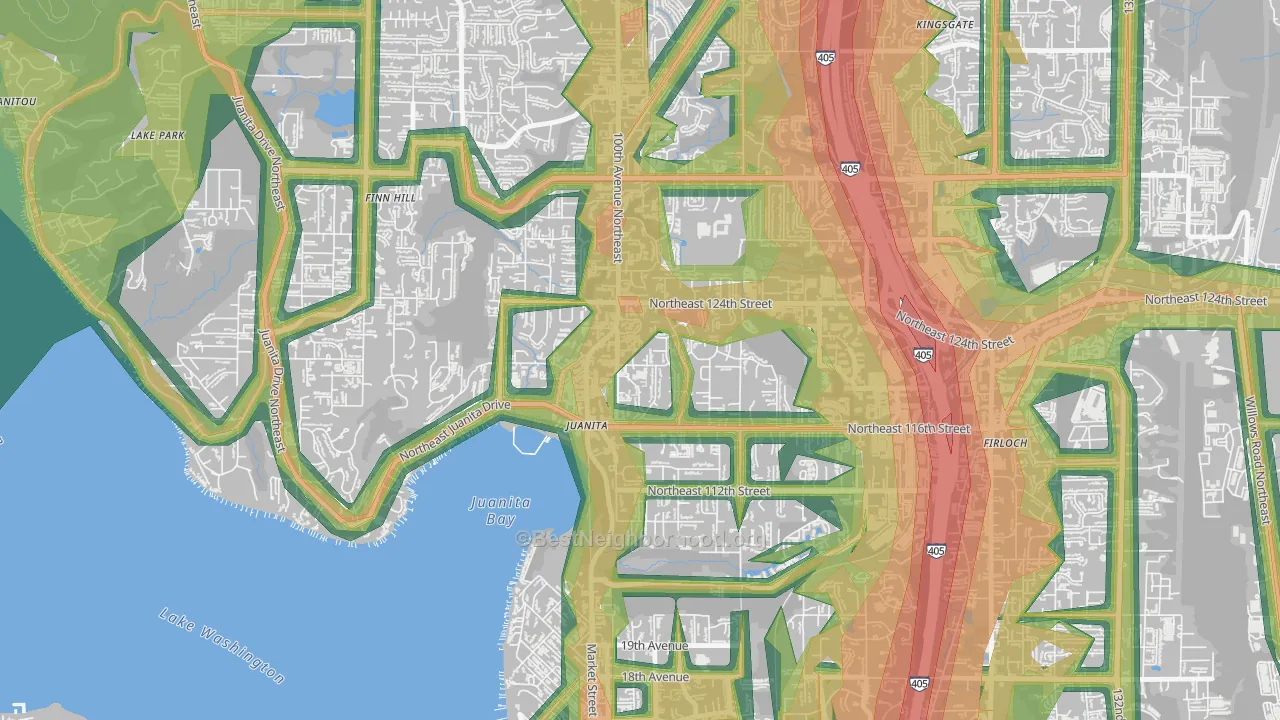 Juanita, Kirkland, WA Map of Noise Levels in Juanita