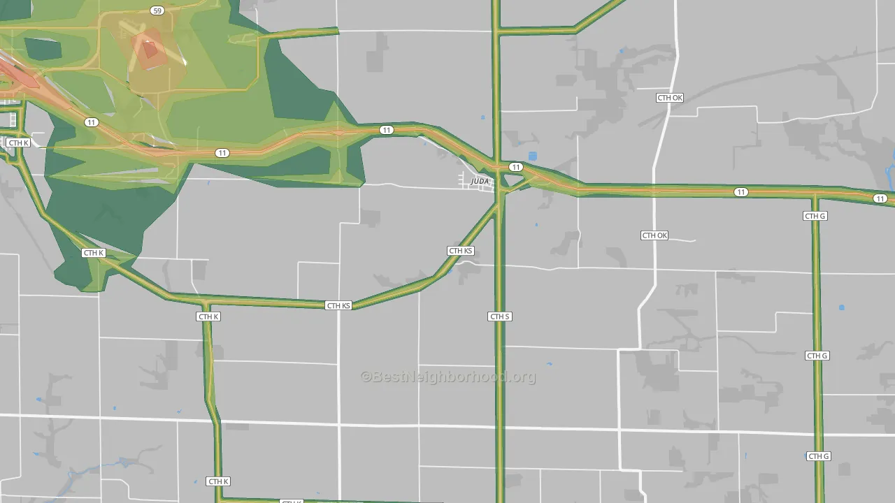 Juda, WI Map of Noise Levels in Juda