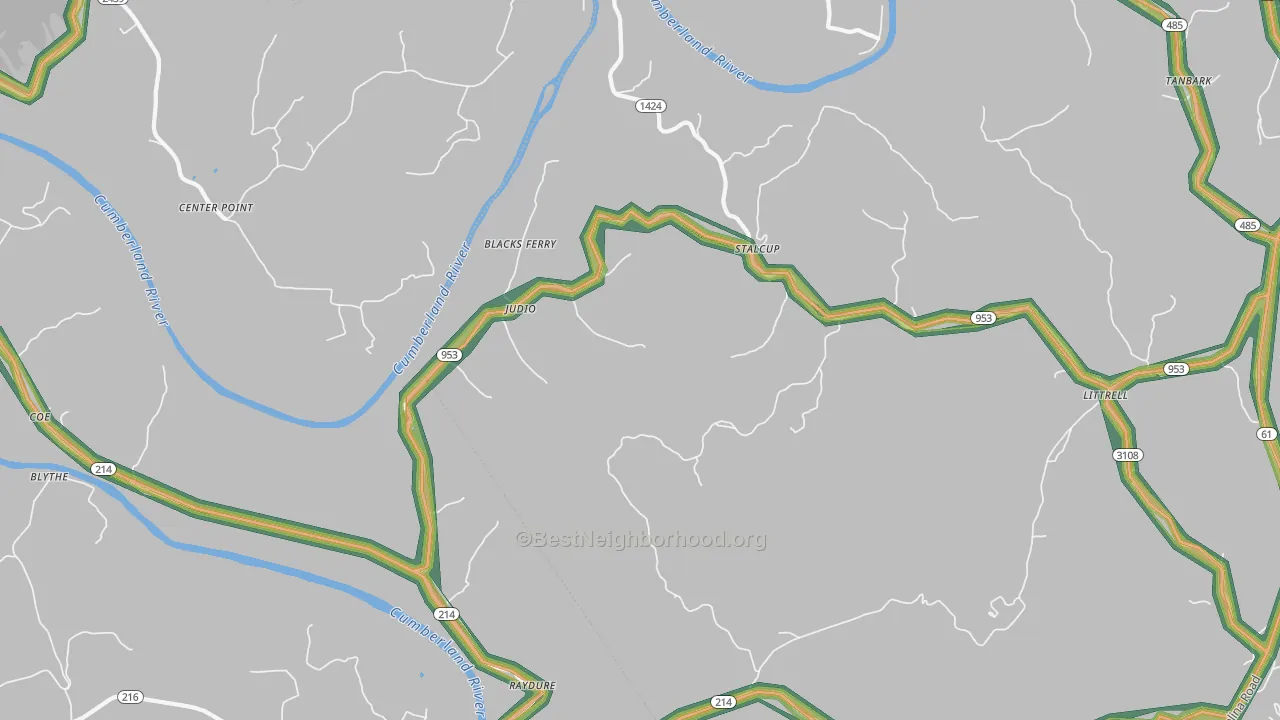 Judio, KY Map of Noise Levels in Judio