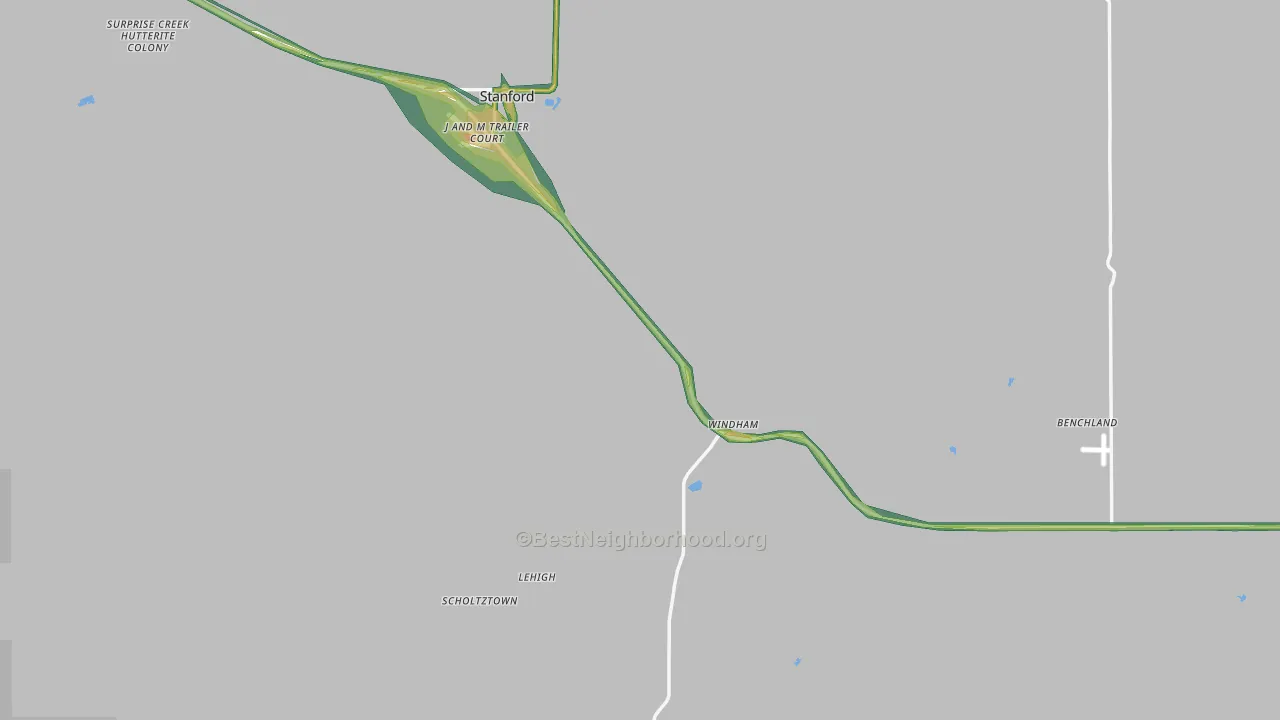 Judith Basin County, MT Map of Noise Levels in Judith Basin County