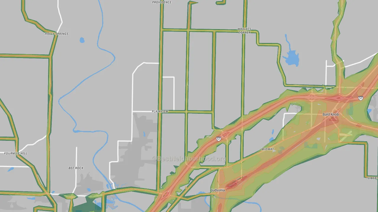 Judsonia, AR Map of Noise Levels in Judsonia