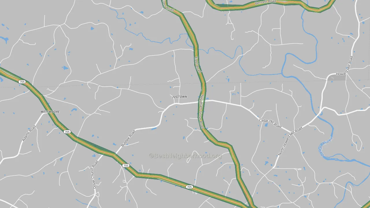 Jugtown, NC Map of Noise Levels in Jugtown