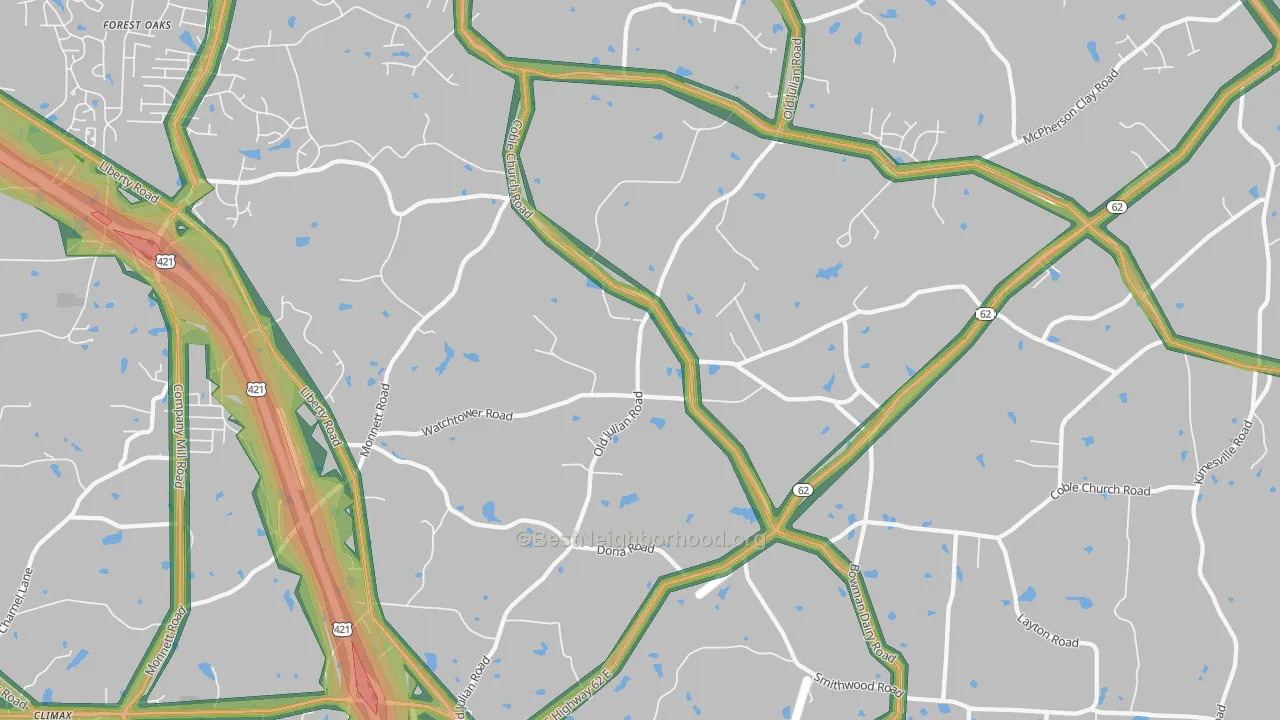 Julian, NC Map of Noise Levels in Julian
