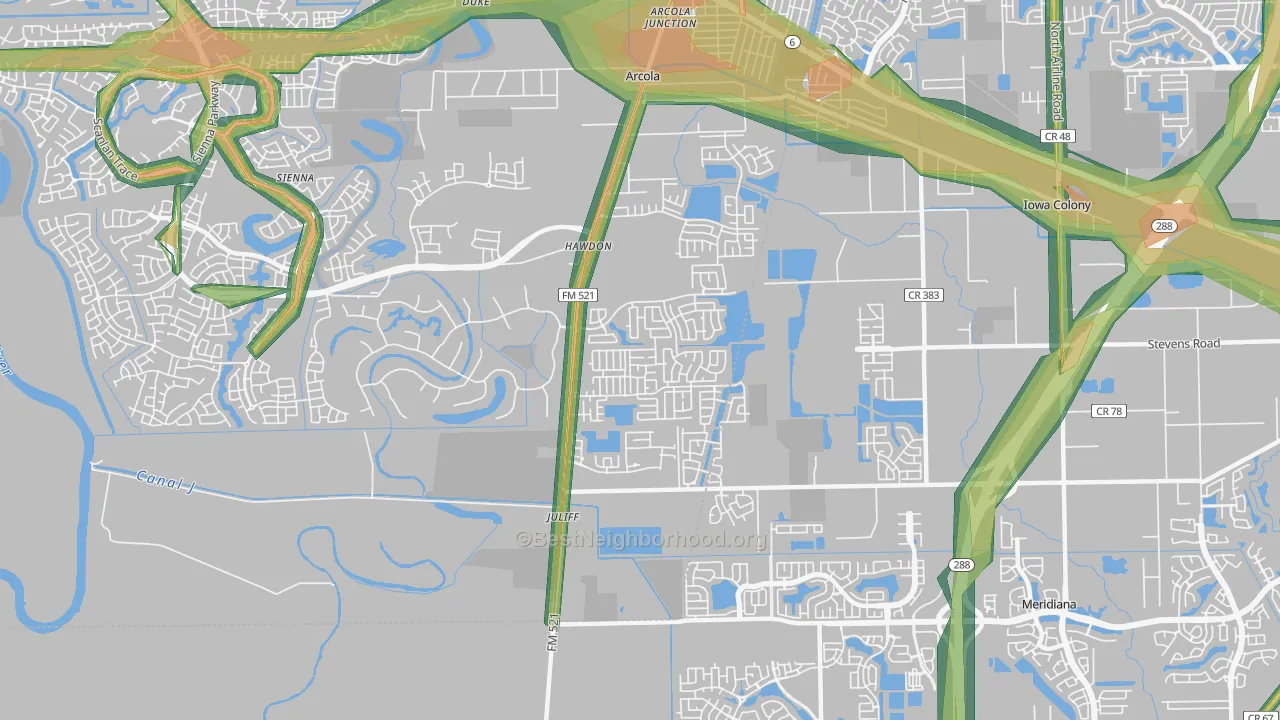 Juliff, TX Map of Noise Levels in Juliff