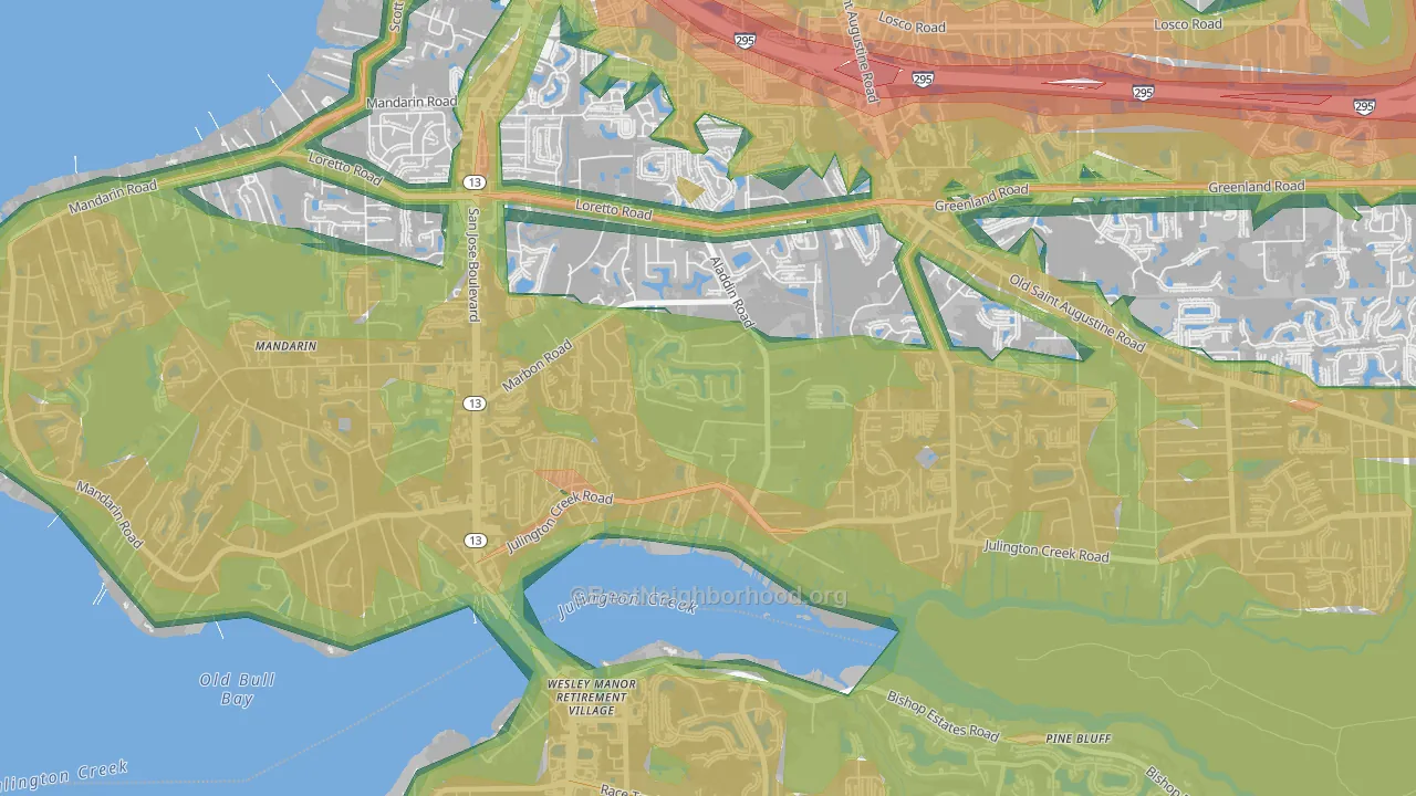 Julington Creek, Jacksonville, FL Map of Noise Levels in Julington Creek