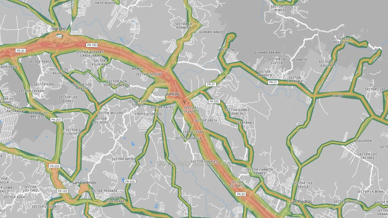 Juncos, PR Map of Noise Levels in Juncos