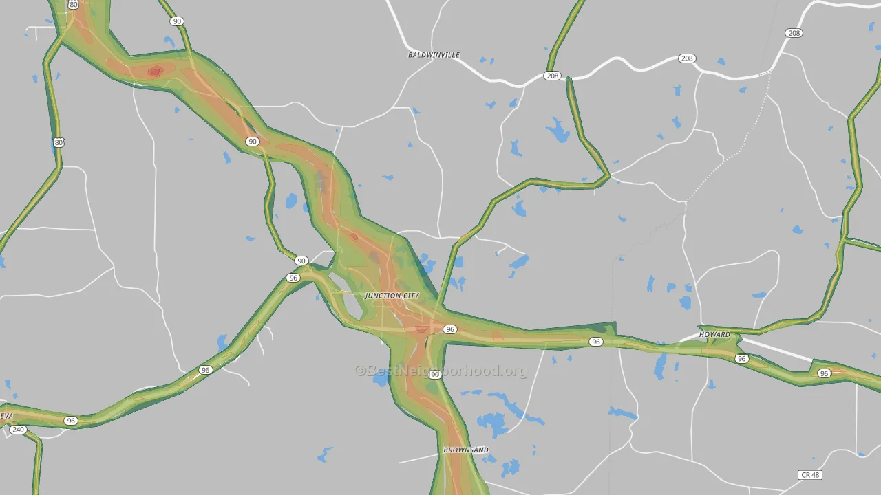 Junction City, GA Map of Noise Levels in Junction City