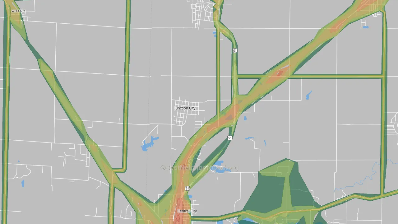 Junction City, IL Map of Noise Levels in Junction City