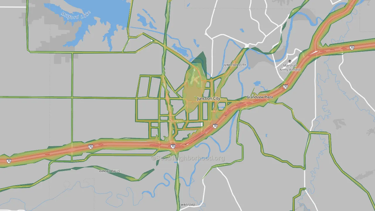 Junction City, KS Map of Noise Levels in Junction City