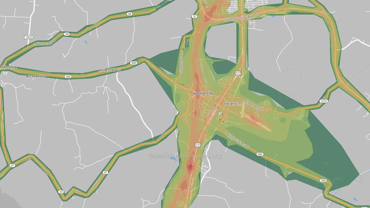 Junction City, KY Map of Noise Levels in Junction City