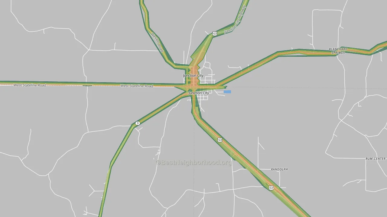 Junction City, LA Map of Noise Levels in Junction City