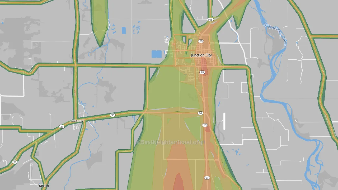 Junction City, OR Map of Noise Levels in Junction City