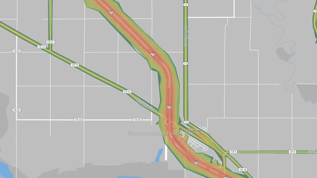 Junction City, SD Map of Noise Levels in Junction City