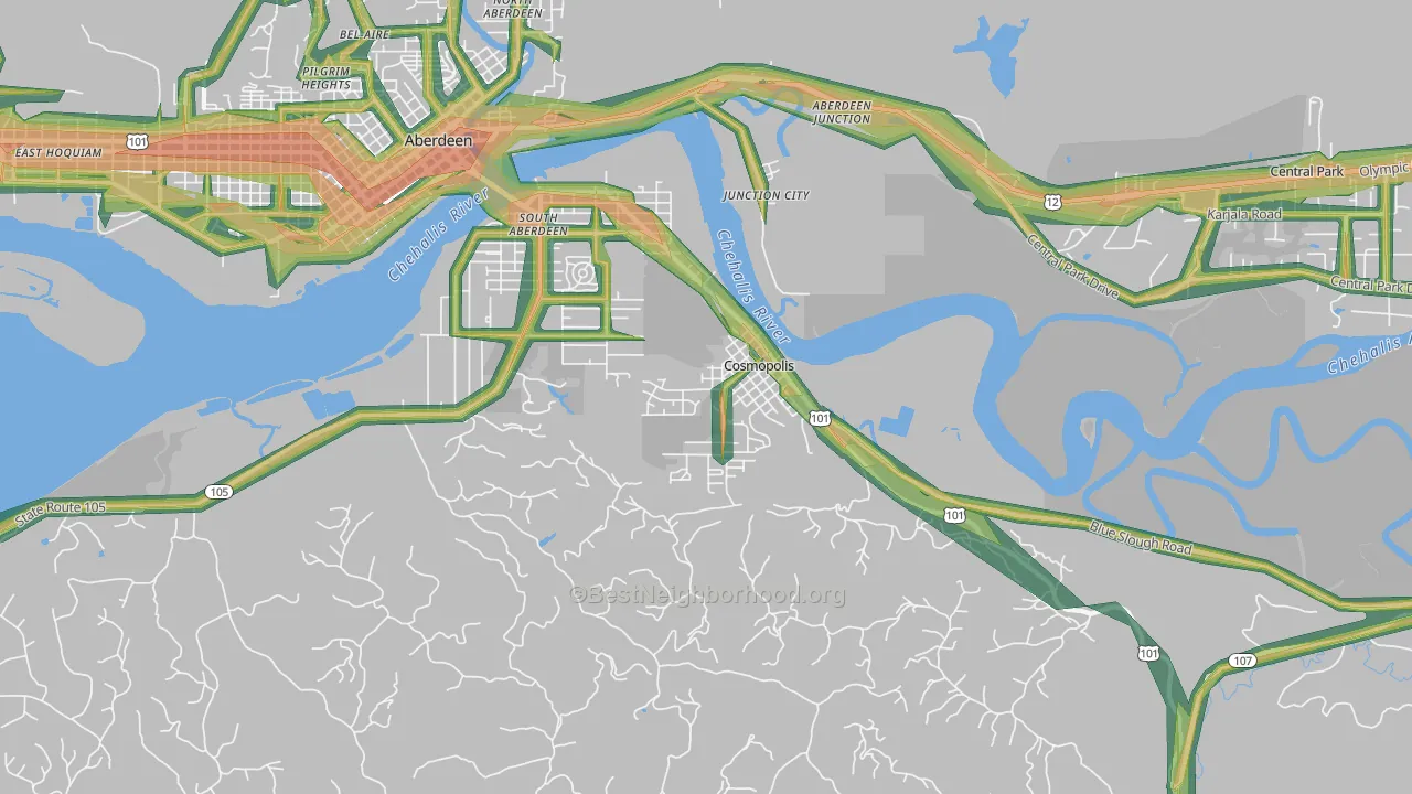Junction City, WA Map of Noise Levels in Junction City