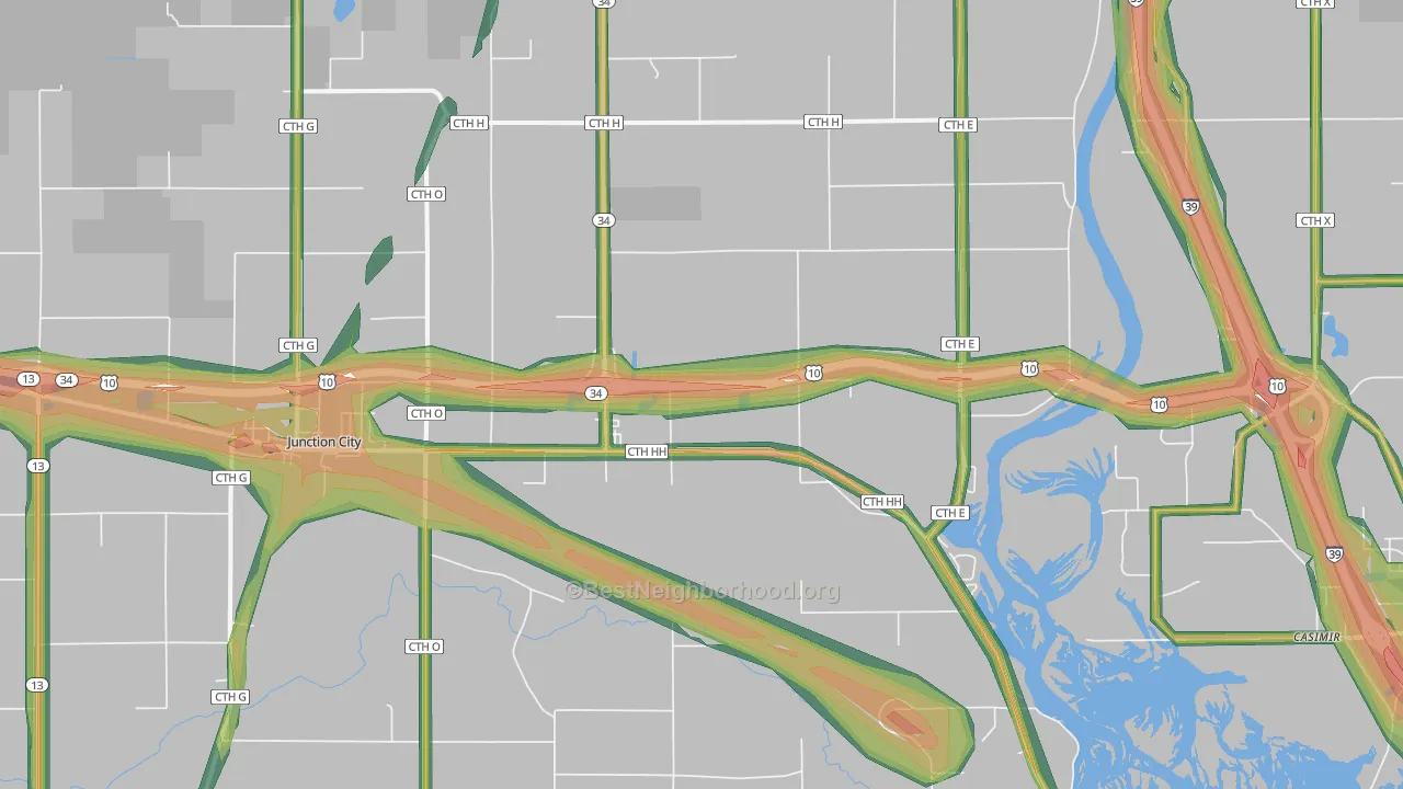 Junction City, WI Map of Noise Levels in Junction City