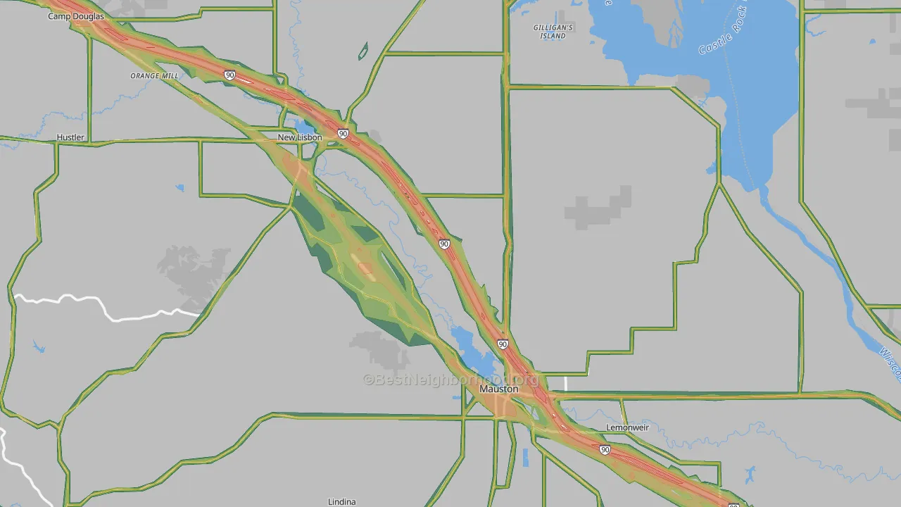 Juneau County, WI Map of Noise Levels in Juneau County