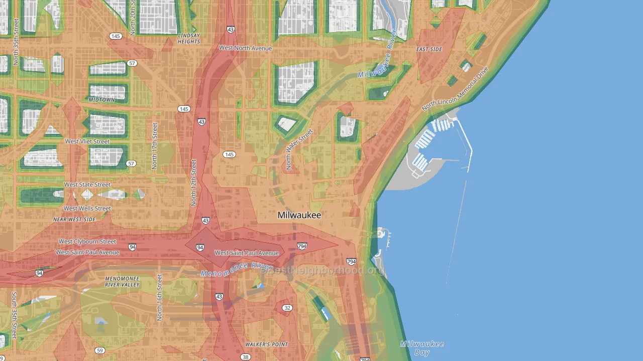 Juneau Town, Milwaukee, WI Map of Noise Levels in Juneau Town