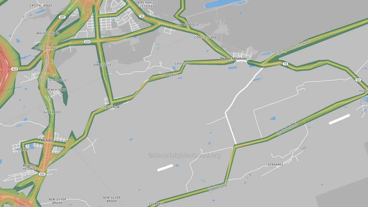 Junedale, PA Map of Noise Levels in Junedale