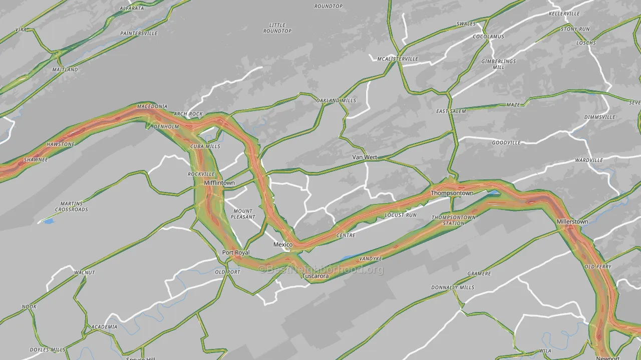 Juniata County, PA Map of Noise Levels in Juniata County