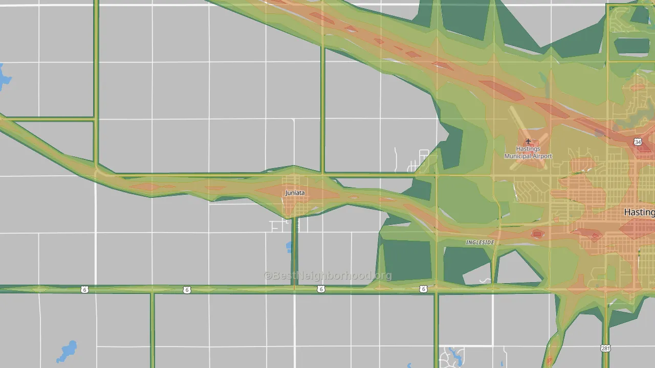 Juniata, NE Map of Noise Levels in Juniata