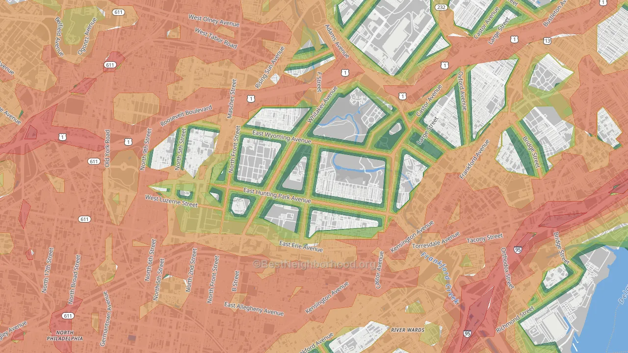 Juniata Park-Feltonville, Philadelphia, PA Map of Noise Levels in Juniata Park-Feltonville