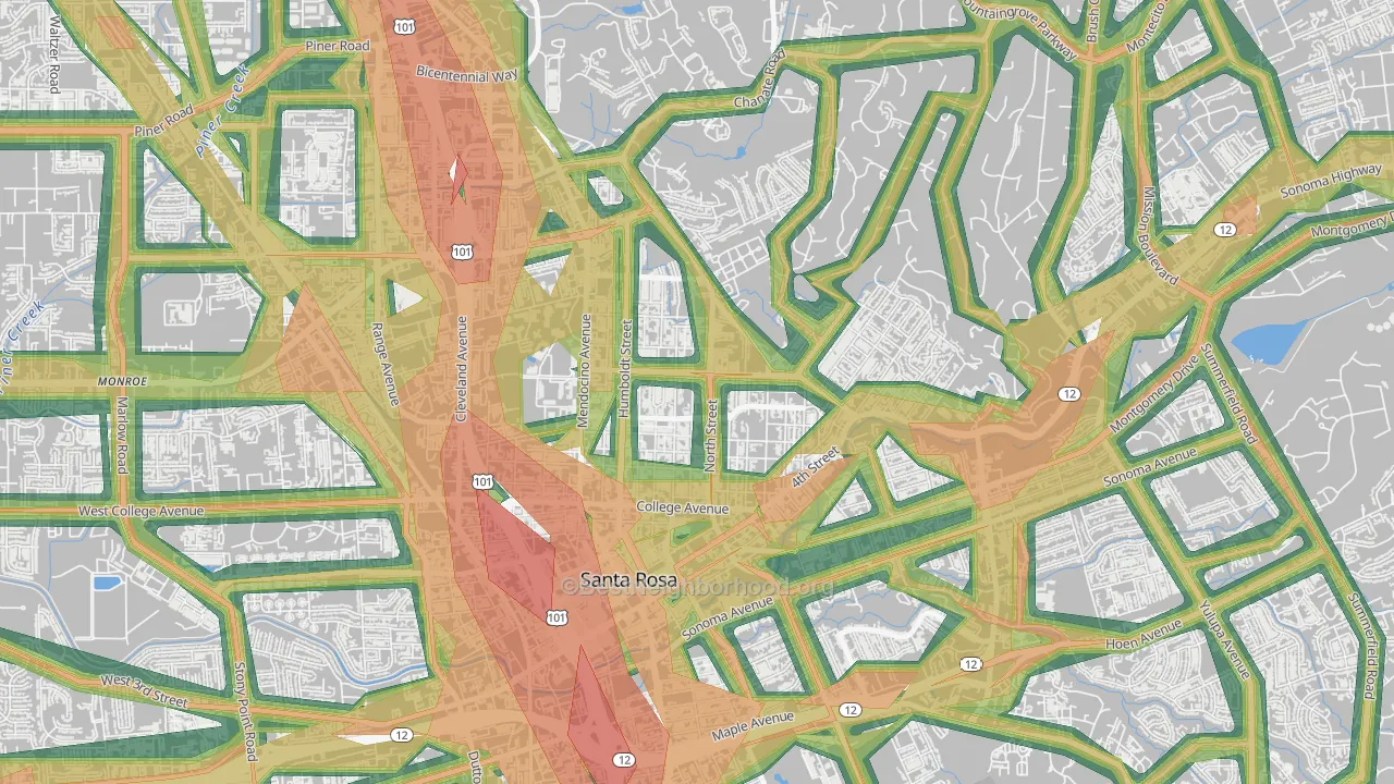 Junior College Neighborhood Assc., Santa Rosa, CA Map of Noise Levels in Junior College Neighborhood Assc.