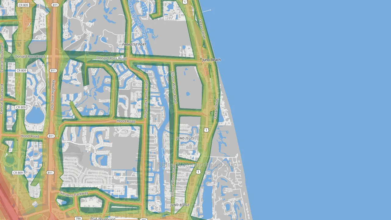Juno Beach, FL Map of Noise Levels in Juno Beach