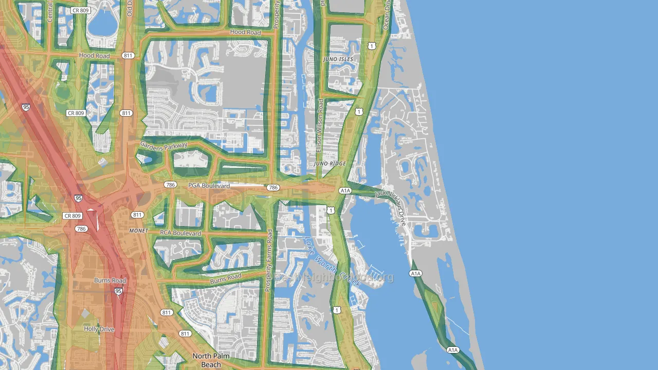 Juno Ridge, FL Map of Noise Levels in Juno Ridge