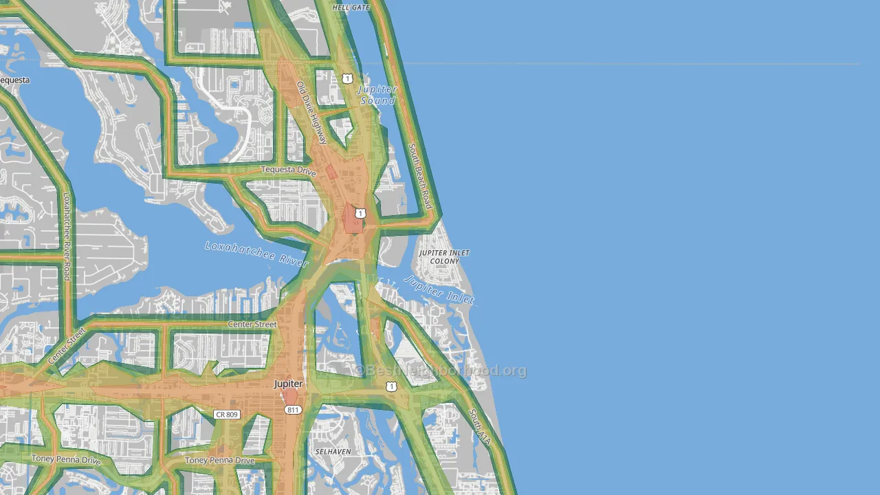 Jupiter Inlet Colony, FL Map of Noise Levels in Jupiter Inlet Colony