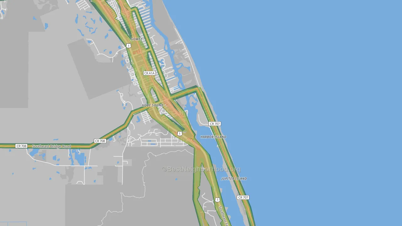 Jupiter Island, FL Map of Noise Levels in Jupiter Island