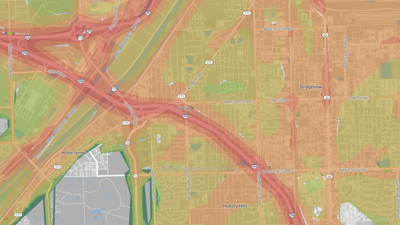 Justice, IL Map of Noise Levels in Justice