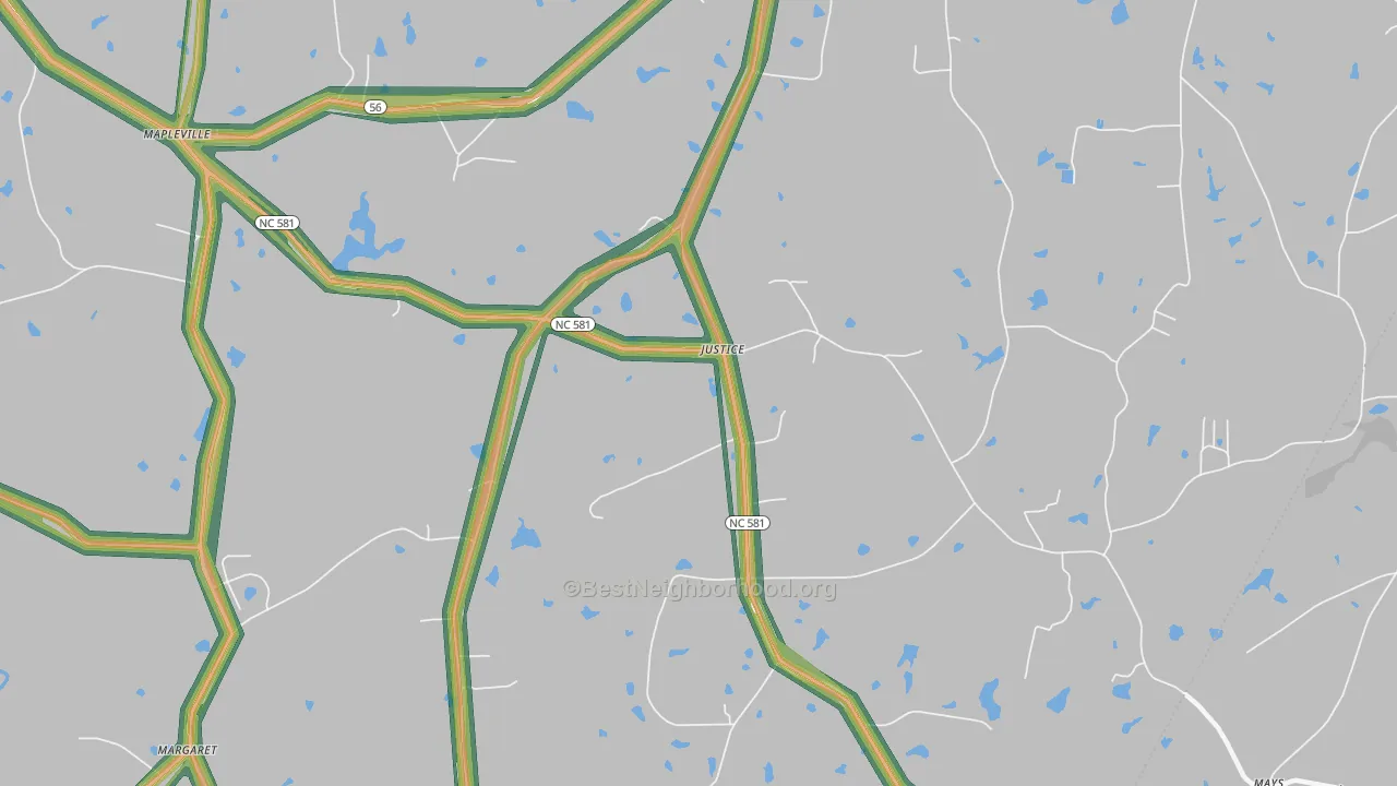 Justice, NC Map of Noise Levels in Justice