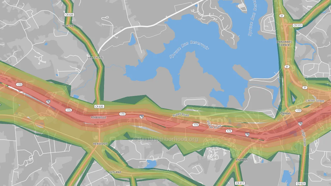 Jutland, NJ Map of Noise Levels in Jutland