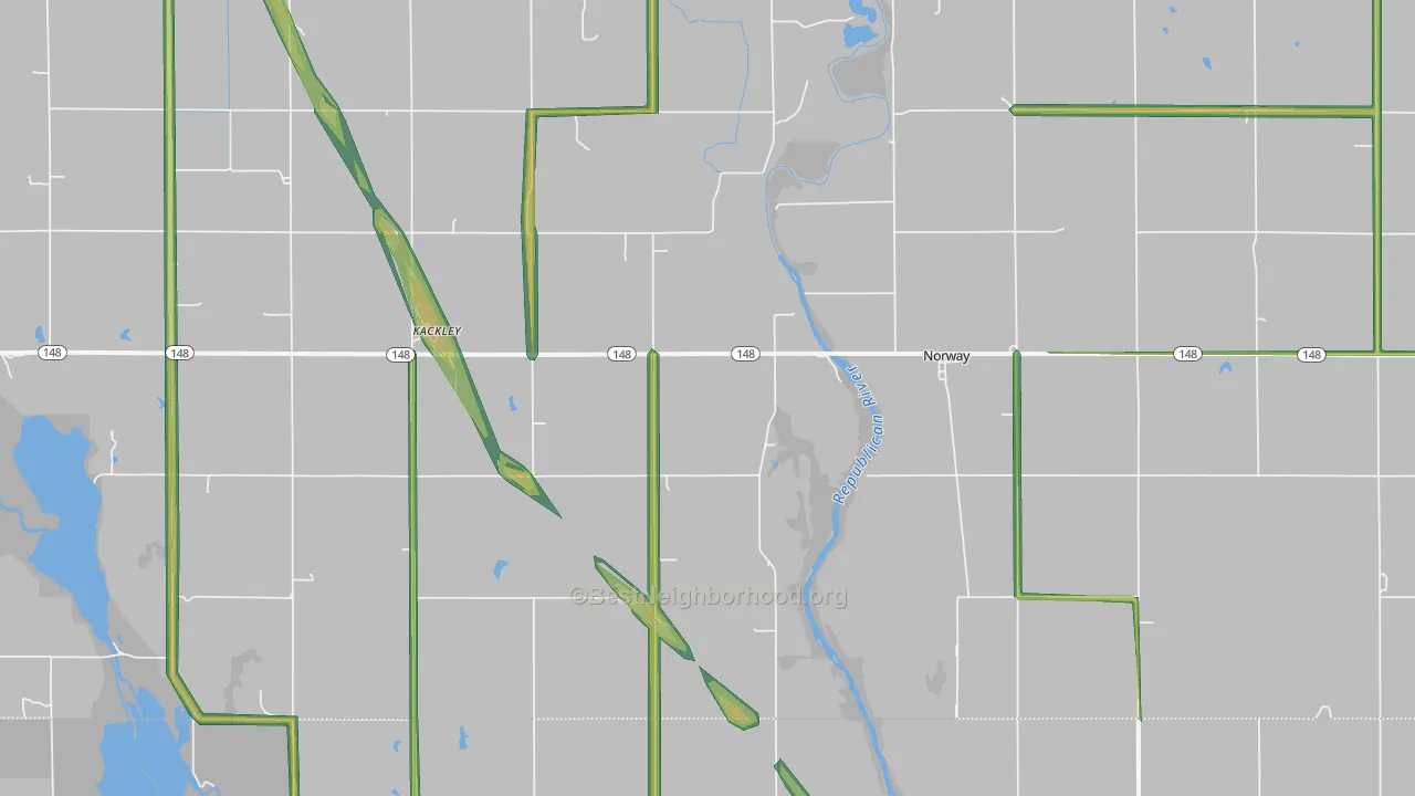 Kackley, KS Map of Noise Levels in Kackley