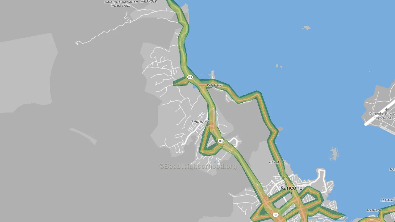 Kahaluu, Kaneohe, HI Map of Noise Levels in Kahaluu