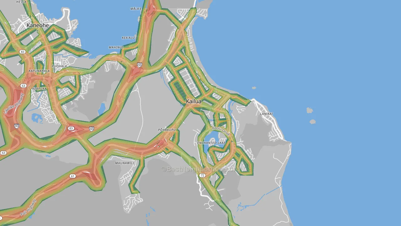 Kailua, HI Map of Noise Levels in Kailua
