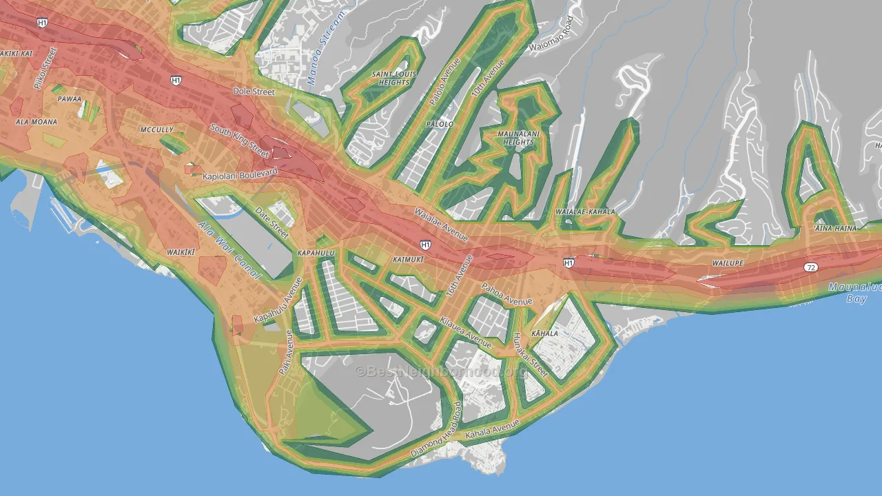 Kaimuki, Honolulu, HI Map of Noise Levels in Kaimuki